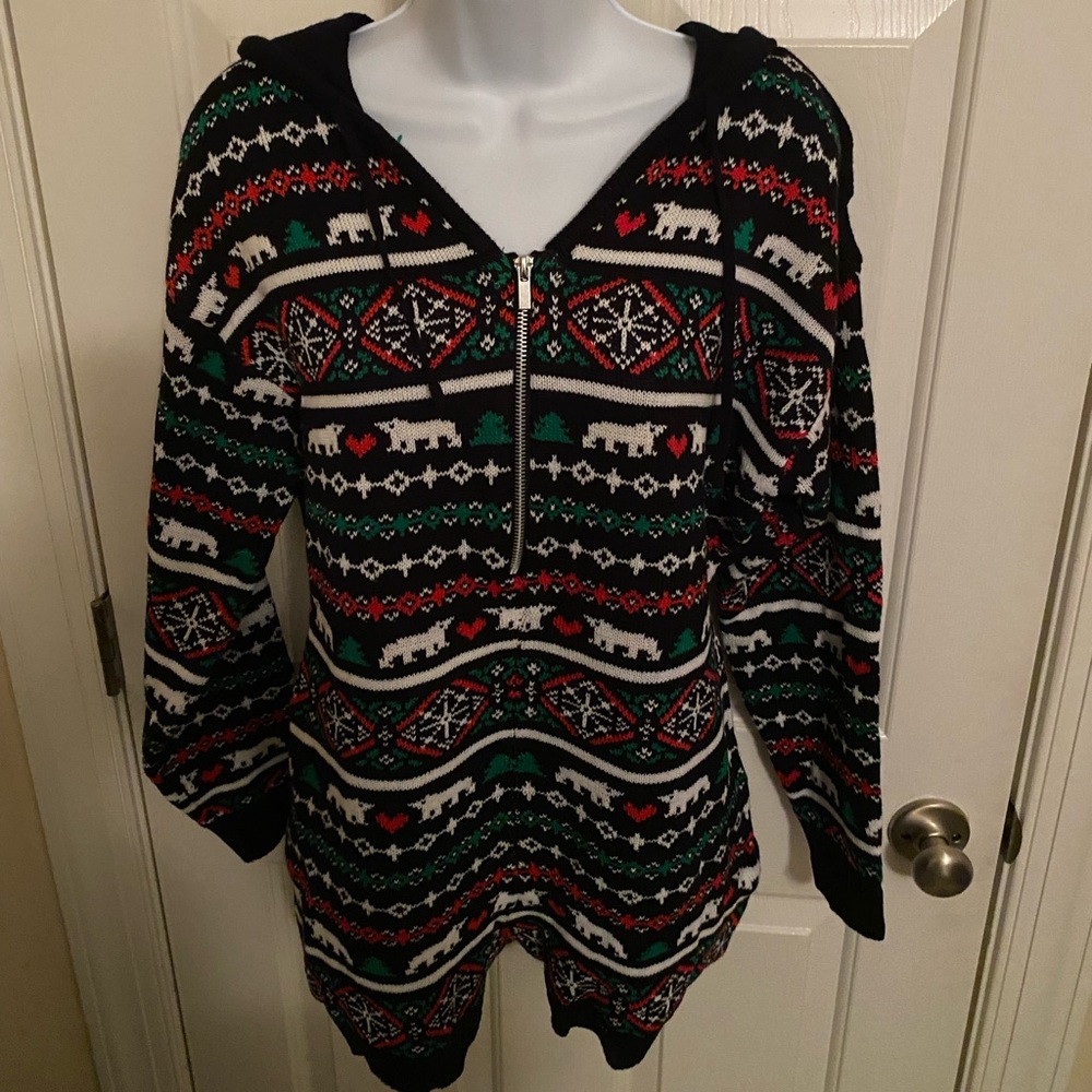 Joyland Womens Christmas Romper Hoodie L/S Drawstring Cute Lounger Gift MED